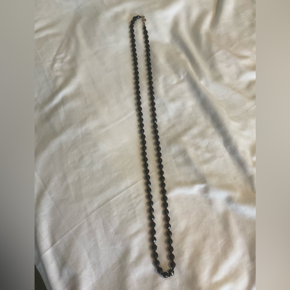 Vintage Long Black Acrylic Bead Necklace